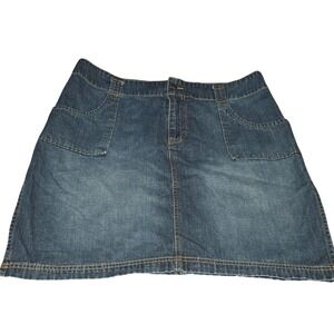 Vintage Old Navy Women's Blue Denim A-Line Mini Skirt Size 14 Casual Jean Skirt